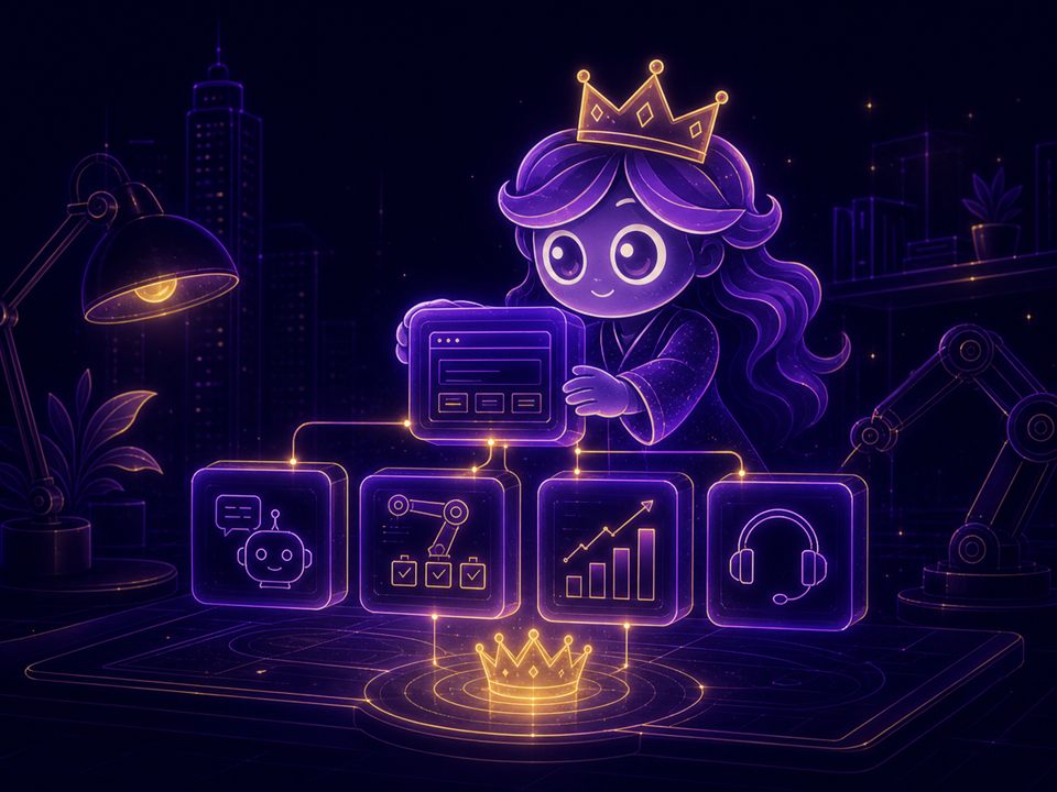 Royal-AI facts illustration with a central system and connected business signals